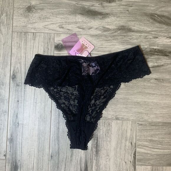 Savage X Fenty Romantic Corded Lace High-Waist Thong Caviar 2X - Picture 7 of 8